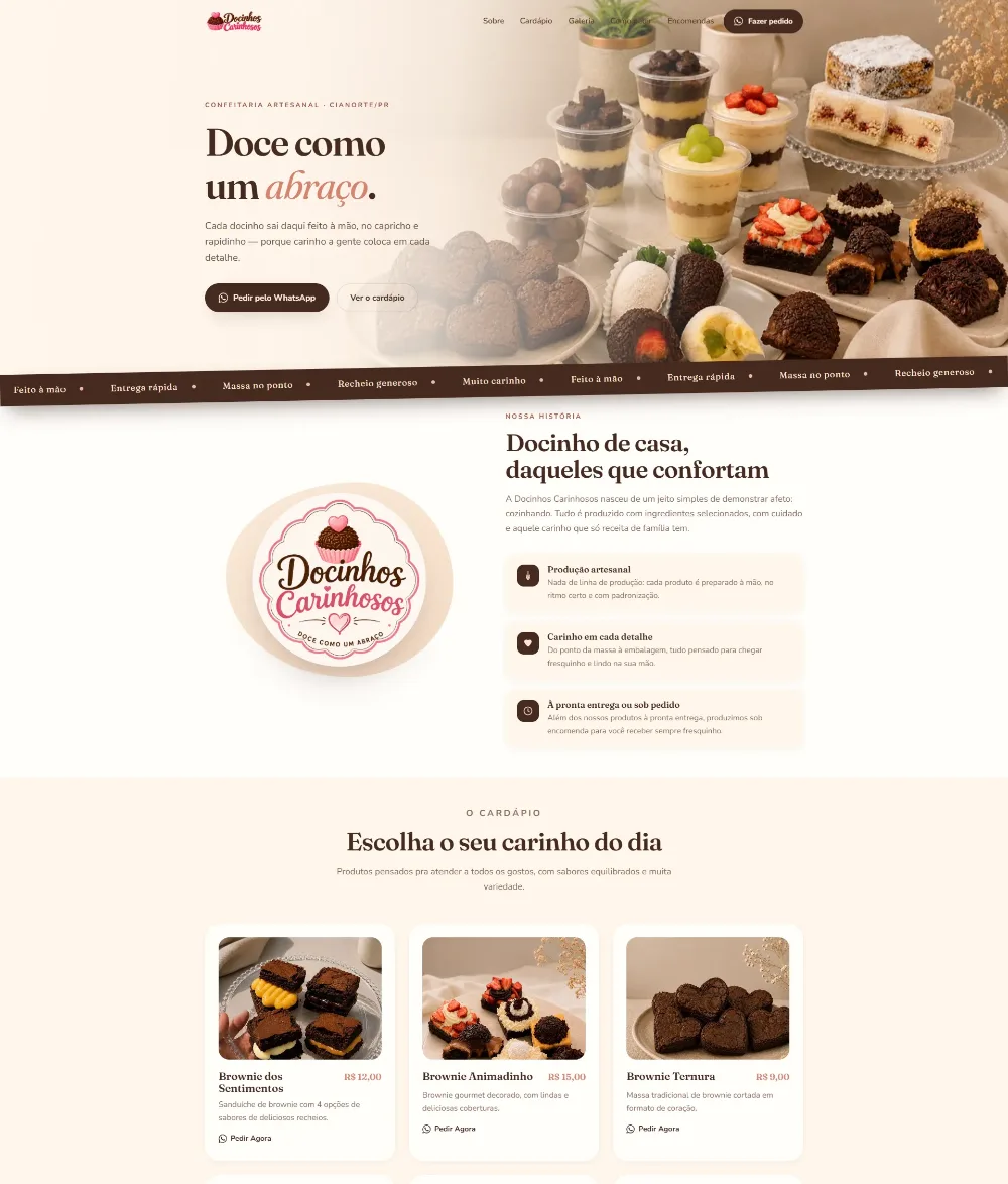 Docinhos Carinhosos — website for a handmade confectionery brand, designed and built by Afterdiv