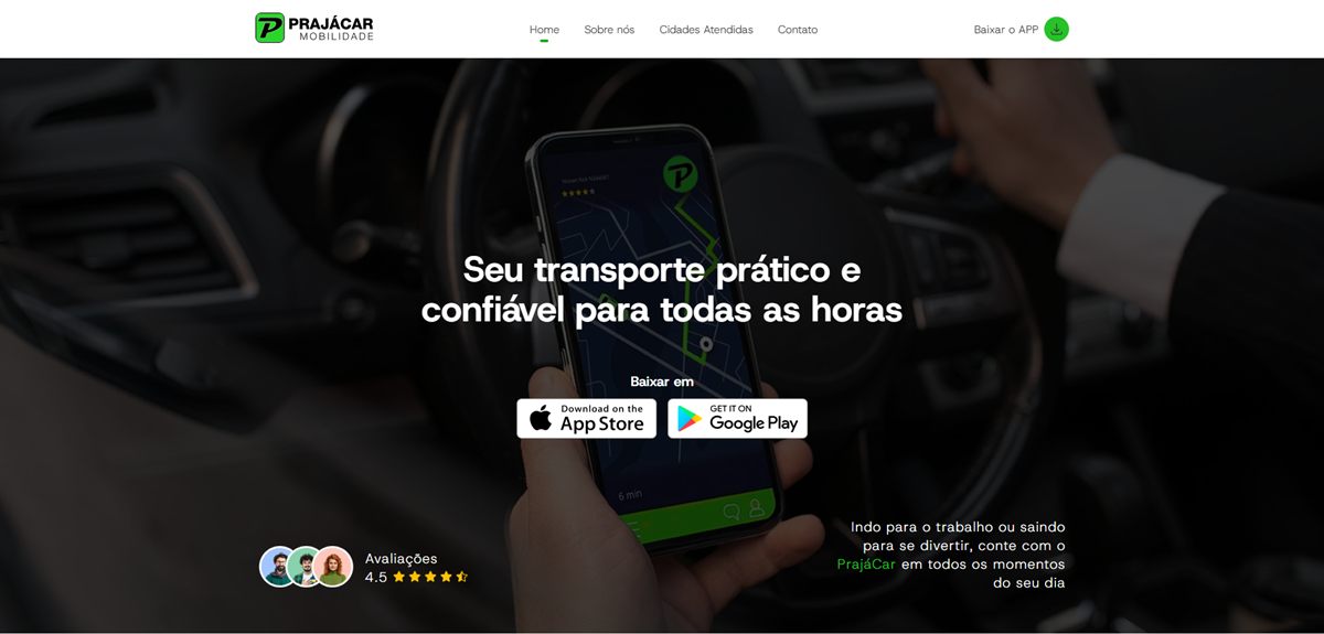 Site do PrajáCar, aplicativo de mobilidade urbana