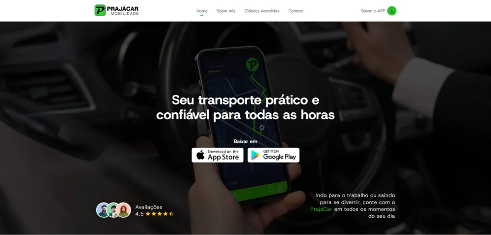 PrajáCar — landing page for a ride-hailing app, designed and built by Afterdiv